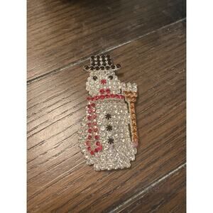 Rhinestone Snow Man Pin Brooch Top Hat, Scarf